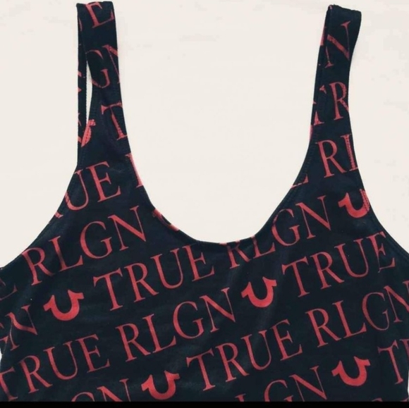 NWOT True Religion Black and RedLogo Bodysuit Size X Lasge - Picture 6 of 7